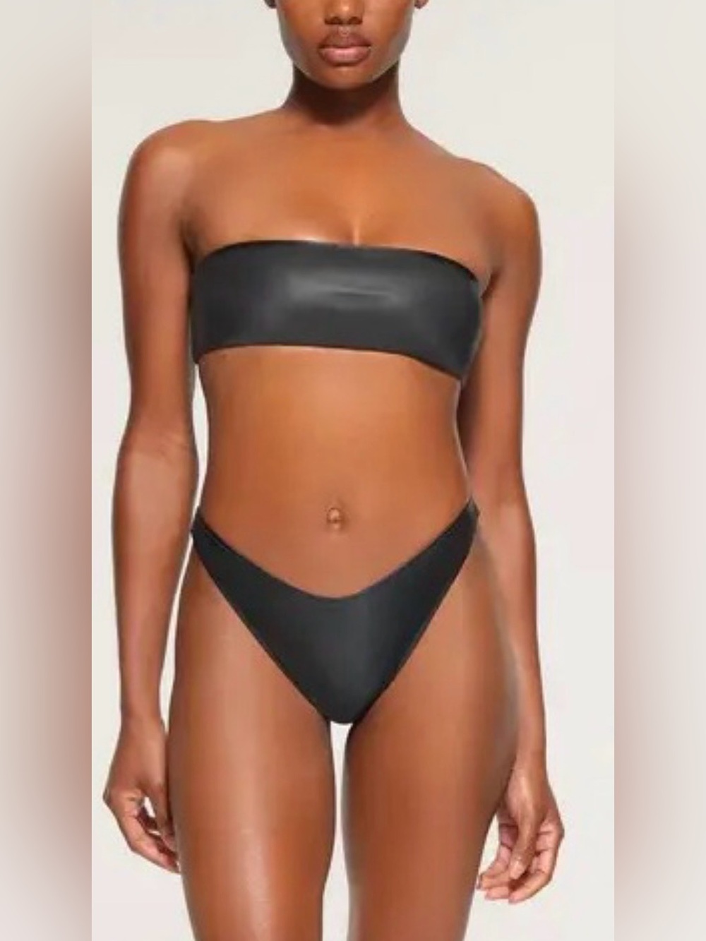 SKIMS Micro Pleather Swim Bandeau Bikini Top Onyx 3X NWT Limited Edition